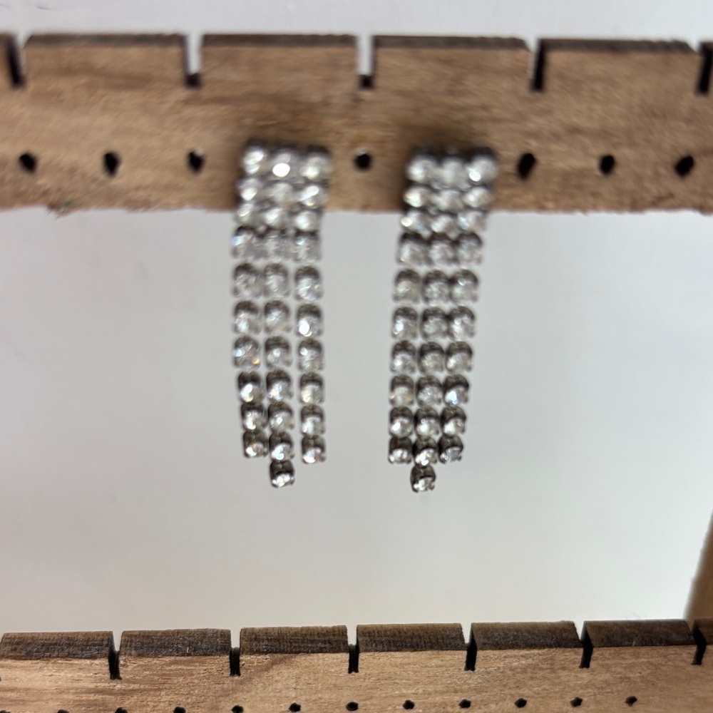 Vintage Silver Crystal Cascade Dangle Earrings